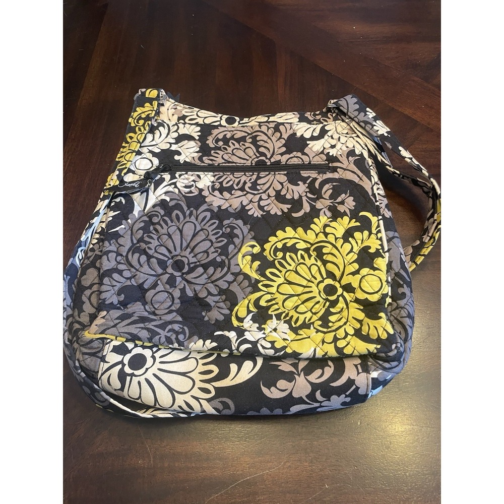 Vera Bradley Baroque Shoulder Bag Magnetic Closure Retired Black White Yellow - Picture 4 of 5
